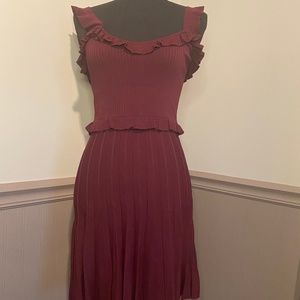 Zara Burgundy Sleeveless Drop Waist Dress with Ruffle Details